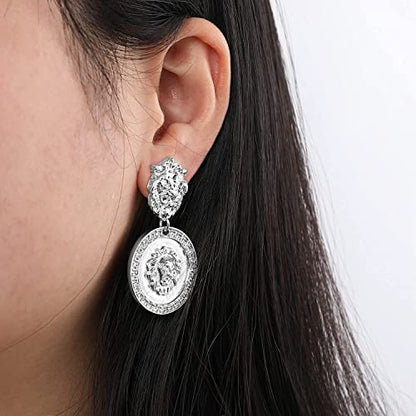Women's Statement Clip-On Earrings Hypoallergenic Lightweight Clip Earrings - color: F-silver lion