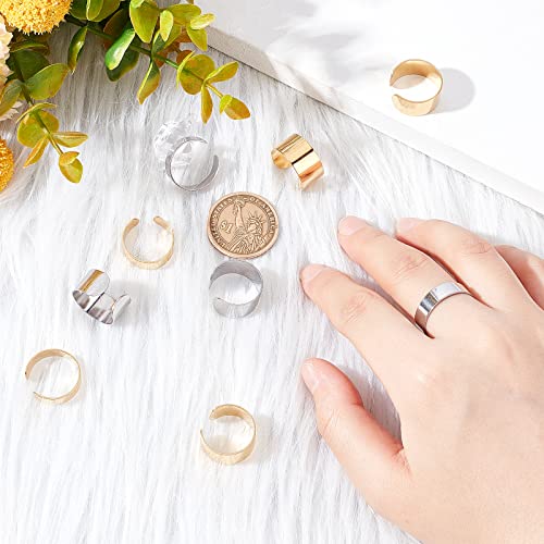 UNICRAFTALE 24pcs 2 Colors Plain Wide Band Rings 304 Stainless Steel Cuff Rings Open Ring for DIY Jewelry Making Size 8 18mm Inner Diameter