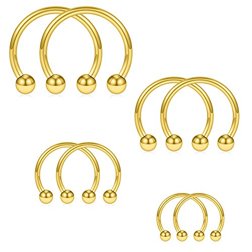 SCERRING 8PCS 16G Stainless Steel Nose Septum Horseshoe Earring Eyebrow Septum Lip Helix Tragus Piercing Ring 6-12mm - color: 8PCS - 14G Gold
