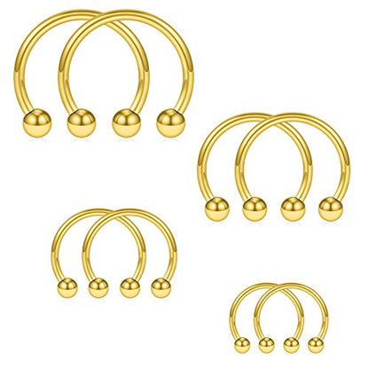 SCERRING 8PCS 16G Stainless Steel Nose Septum Horseshoe Earring Eyebrow Septum Lip Helix Tragus Piercing Ring 6-12mm - color: 8PCS - Gold