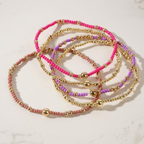 Stack Small Seed Bead Bracelets Set for Women, Boho Handmade Colorful Stretch Accessories Jewelry, Summer Beach Daily Wear Holiday Friendship Gift - color: Purple