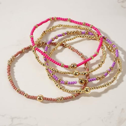 Stack Small Seed Bead Bracelets Set for Women, Boho Handmade Colorful Stretch Accessories Jewelry, Summer Beach Daily Wear Holiday Friendship Gift - color: Purple