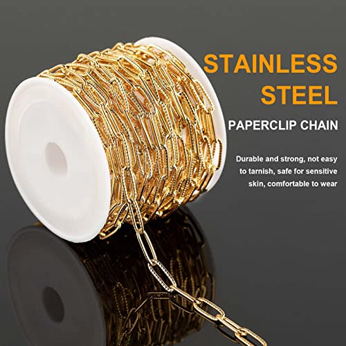 KYUNHOO 5M Gold Plated Stainless Steel Paperclip Chain for Jewelry Making | 12mm Paper Clip Link Chain Spool Embossed Jewelry Chains for Crafts with Lobster Clasps Jump Rings Accessories - color: Embossed Paperclip Gold