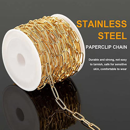 KYUNHOO 5M Gold Plated Stainless Steel Paperclip Chain for Jewelry Making | 12mm Paper Clip Link Chain Spool Embossed Jewelry Chains for Crafts with Lobster Clasps Jump Rings Accessories - color: Embossed Paperclip Gold