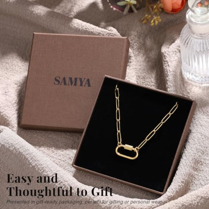 SAMYA Stainless Steel Necklace for Women | Minimalist Oval Clasp Necklace and Paperclip Chain Necklace, Modern Gold Silver Tone Necklace - color: Gold Paperclip Chain