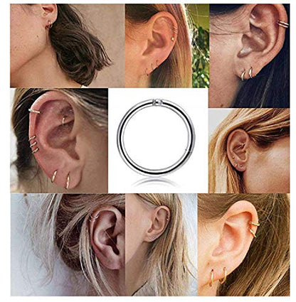 5Pcs 18g Stainless Steel Tiny Sleeper Hoop Earrings for Women Teen Men Septum Hinged Clicker Daith Nose Ring Helix Cartilage Tragus Huggie Cuff Hoops Piercing Set 8mm 10mm - color: 8mm in Silver