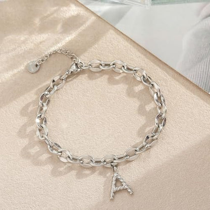 10 PCS Bracelets for Women Stainless Steel Chain Link Bracelet Set | 6.7 Inches with Extender, Jewelry Gifts for DIY, Chains Bulk, Oval, Curb, Figaro Chains, 18K Gold Plated, Silver, Chunky - color: Lip Silver