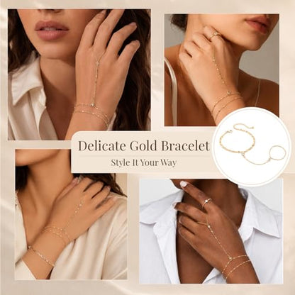 14K Gold Hand Chain Ring Bracelet-SM - style: Dual Chain