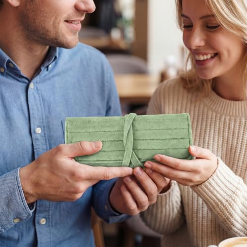 Tondiamo 1 Pcs Velvet Jewelry Roll Luxury Travel Jewelry Case for Ring Necklace Earring Bracelet Storage Bag Women Bridesmaid Gift (Sage Green) - color: Sage Green