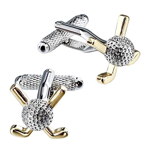HAWSON Metal Cufflinks and Tie Clip Set for Men Novelty Cuff Links and Tie Bar Gifts for Wedding Level,Football, Musical Symbols Designs - color: Golf + Golf Club