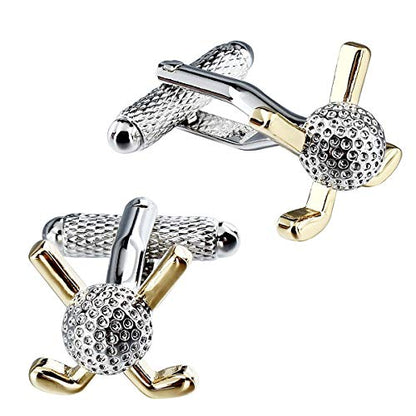 HAWSON Metal Cufflinks and Tie Clip Set for Men Novelty Cuff Links and Tie Bar Gifts for Wedding Level,Football, Musical Symbols Designs - color: Golf + Golf Club