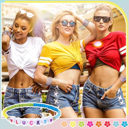 96 Pcs Beaded Friendship Bracelets Bulk Inspirational Stretch Bracelets Y2k Colorful Cute Adjustable Jewelry for Rainbow Women Carnival Music Party Favors Friend Gifts(Classic) - style: Classic