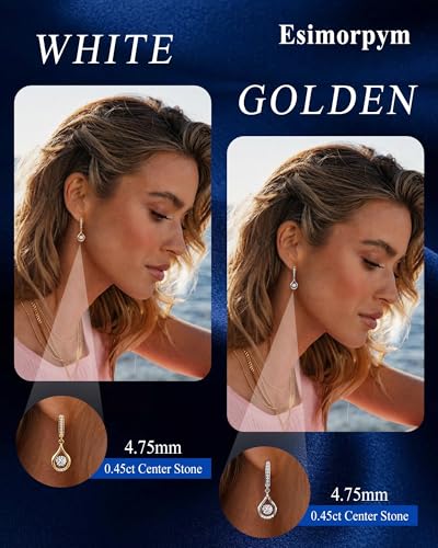 1ct Moissanite Earrings for Women, D Color VVS1 Brilliant Round Cut Teardrop Dangle Earrings, 18K White Gold Plated Click-Top Hoop Drop Earrings, Glow of Firefly Jewelry Gift for Anniversary Wedding - color: Golden