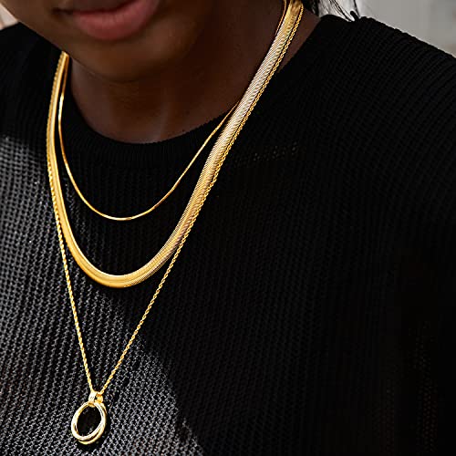 FRUMOS Dainty Layered Choker Necklace 18k gold Plated Y Pendant Commemorative coin Necklace Multilayer Bar Disc Necklace Adjustable Layering Choker Necklaces fashion jewelry for Women Girls - color: Soft snake necklace