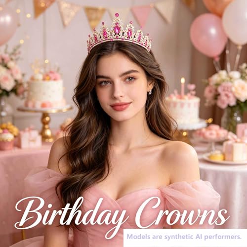 Kamirola - Queen Crown and Tiaras Princess Crown for Women Crystal Headbands for Bridal, Princess for Wedding and Party - color: Gold & Rose red