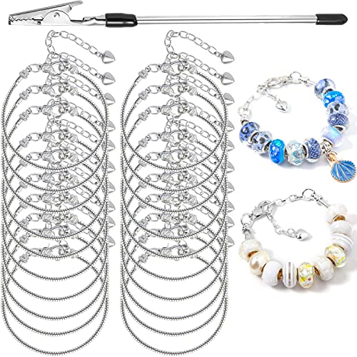 20 Pieces 6.3 Inch Snake Chain Charm Bracelets Adjustable Snake Charm Bracelet Chains with Bracelet Helper Heart Lobster Clasp Extender Chain DIY Bracelet Chain for Women Jewelry Making Supplies - color: 20Pcs 6.3 Inch Sliver Bracelet with Bracelet Helper