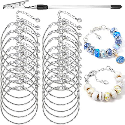 20 Pieces 6.3 Inch Snake Chain Charm Bracelets Adjustable Snake Charm Bracelet Chains with Bracelet Helper Heart Lobster Clasp Extender Chain DIY Bracelet Chain for Women Jewelry Making Supplies - color: 20Pcs 6.3 Inch Sliver Bracelet with Bracelet Helper