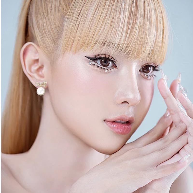 Gold Bow Earrings for Women, Long Tassel Chain Drop Earrings, Trendy Small Bow Earrings, Ribbon Waterfall Dangling Earrings, Pearl Bow Earrings, Sparkly Elegant Bowknot Preppy Jewelry Gifts for Women - color: Gold Bow-E
