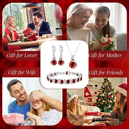 GZWHD Jewelry Set for Women Water Drop Cubic Zirconia Artificial Crystal Earrings Pendant Necklace Open Ring Tennis Bracelet Wedding Anniversary Birthday Engagement Gift for Bridesmaid Wife Girlfriend Friend - color: Garnet-No Ring