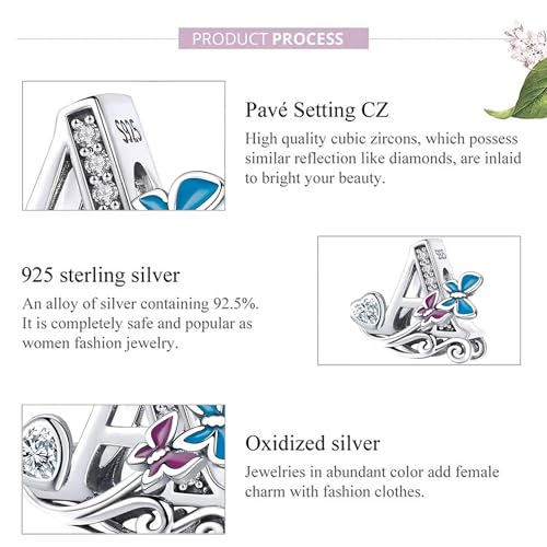 S925 Silver Butterfly Initial Letter Charms Fit for Pandora Charms Bracelets and Necklace Alphabet Bead Charms Jewelry Gifts for Women - color: G