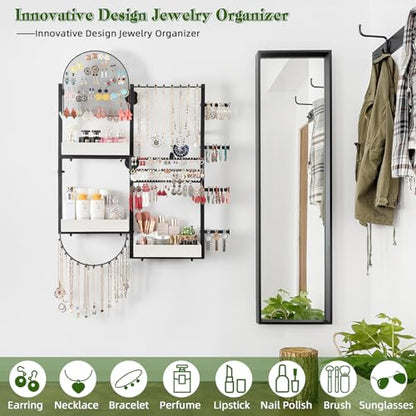 Keebofly Wall Mount Hanging Jewelry Organizer - Large Display Holder for Earrings, Rings, Necklaces, Bracelets, Watches and Perfume - White - color: White