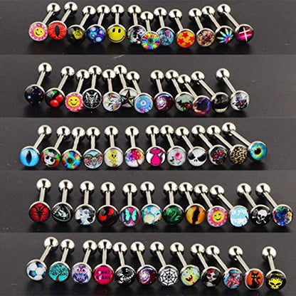 50-100pcs Surgical Steel Fancy Words Tongue Ring Logo Barbell Bars 14 Gauge Tongue Piercing Lot 5/8" - color: 50pcs