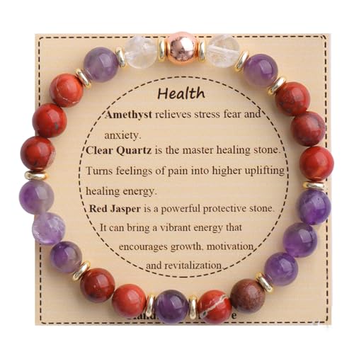 KSQS Healing Stone Bead Bracelet for Women, Natural Gemstones Balance Protection Bracelet, Spiritual Crystal Beads Bracelet Anxiety Relief with Meaning Card - color: Health