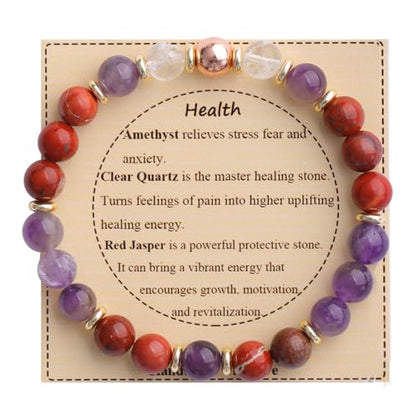 KSQS Healing Stone Bead Bracelet for Women, Natural Gemstones Balance Protection Bracelet, Spiritual Crystal Beads Bracelet Anxiety Relief with Meaning Card - color: Health