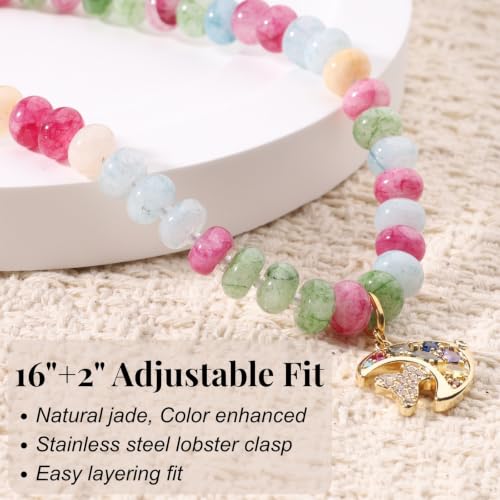 SAMYA Gemstone Beaded Necklace for Women | Ocean Charm Necklace with 8x4mm Natural Dyed Jade Beads, Adjustable 16"+2" Beach Necklace for Women - color: Mixed Color