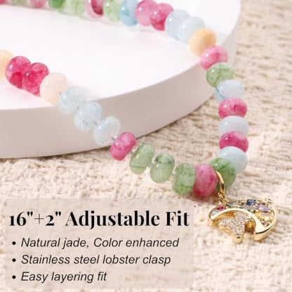 SAMYA Gemstone Beaded Necklace for Women | Ocean Charm Necklace with 8x4mm Natural Dyed Jade Beads, Adjustable 16"+2" Beach Necklace for Women - color: Mixed Color