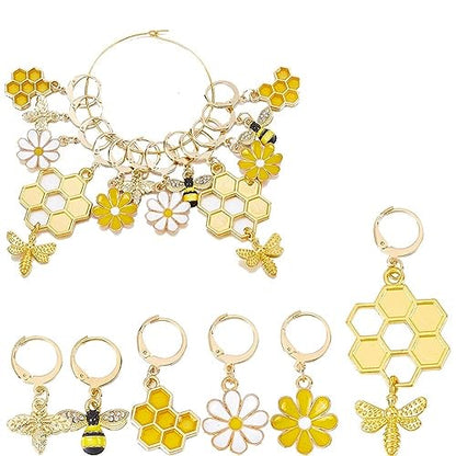 SUNNYCLUE 1 Box 12Pcs Bee Charms Knitting Stitch Markers Cute Removable Clip on Bracelets Charm Daisy Flowers Charms Lobster Claw Clasps Crochet Stitch Markers for DIY Knitting and Crocheting Sewing - color: 12pcs Bee & Flower Stitch Markers With Upgraded