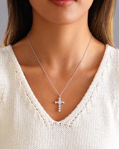 Cross Necklace for Women, 14K Gold Plated Cubic Zirconia Cross Pendant Necklace, Trendy Christian Jewelry Gifts for Baptism First Communion Christmas - color: Style F - Silver