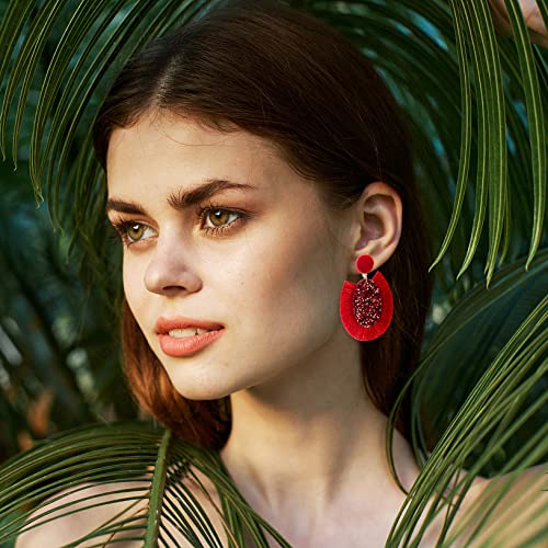 Ponpon 6-18 Pairs Earrings for Women, Lightweight Summer Earrings Straw Earrings Fashion Geometric Statement Hoop Dangle Drop Earrings for Women - style: Style C - 6 Pairs