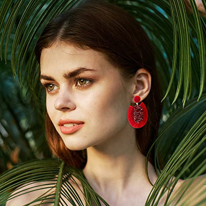 Ponpon 6-18 Pairs Earrings for Women, Lightweight Summer Earrings Straw Earrings Fashion Geometric Statement Hoop Dangle Drop Earrings for Women - style: Style C - 6 Pairs