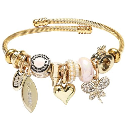 DS Charm Bracelets for girls,exquisite cute cartoon gold friendship bracelets Stainless Steel Bangle with birthday Gift box, Adjustable girls jewelry Suitable for holiday gifts - style: Gold-butterfly 3