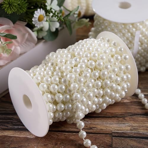 Pearls String Beads 33 Feet Faux Pearls Roll for Crafting Christmas Tree | 10mm Ivory Beaded Garland Flowers DIY Wedding Party Centerpiece Party Jewelry Decoration - size: 10mm/10.1m