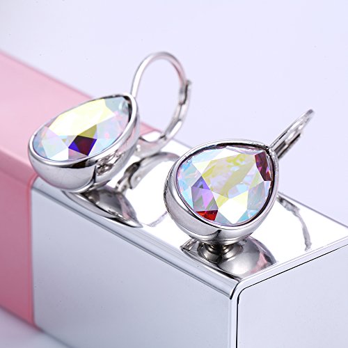 Xuping Jewelry Huggies Crystal Teardrop Earrings for Women Clear Crystals Leverback Silver Earring Fashion Party Jewelry Gifts - color: Multi