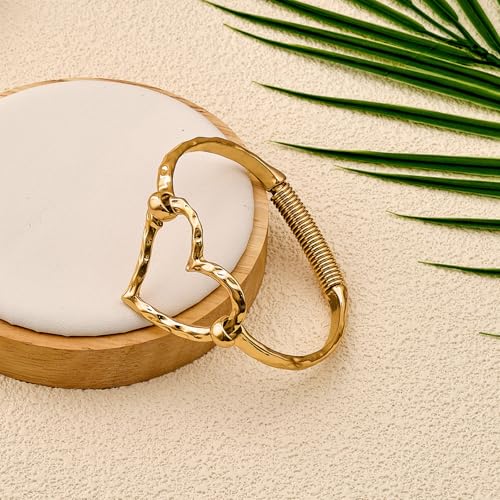 Chunky Heart Bracelet for Women Gold Silver Heart Cuff Bracelet Open Statement Love Bangle Minimalist Jewelry - color: Gold Heart