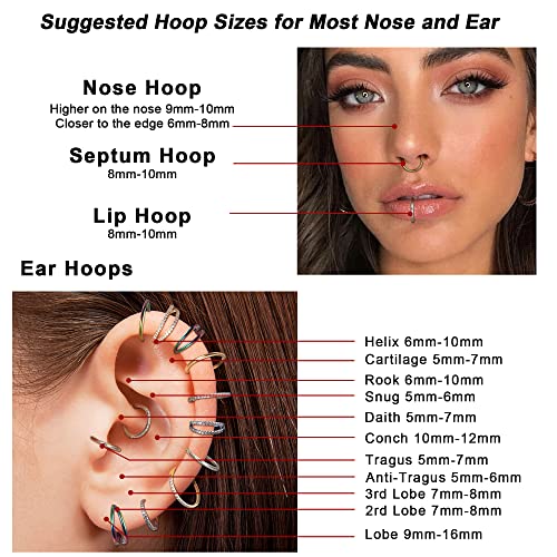 Dochais 4PCS 18G Nose Rings Hoops, Surgical Steel Earrings Tragus Septum Piercing CZ Clicker Ring, Hinged Segment Conch Lip Cartilage Double Hoops 8mm 10mm for Women Men - color: Silver, size: 18G(1.0mm),8mm