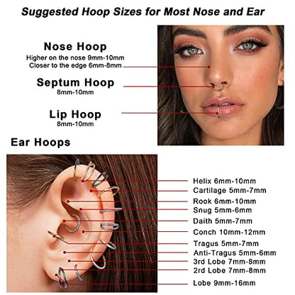 Dochais 4PCS 18G Nose Rings Hoops, Surgical Steel Earrings Tragus Septum Piercing CZ Clicker Ring, Hinged Segment Conch Lip Cartilage Double Hoops 8mm 10mm for Women Men - color: Silver, size: 18G(1.0mm),8mm