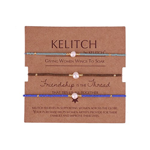 KELITCH 3 PCS Natural Pearls Bracelets Women Strand Thin Rope Friendship Bracelets Handmade Stack Charm Bracelets - color: 0002J