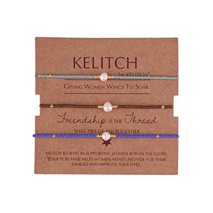 KELITCH 3 PCS Natural Pearls Bracelets Women Strand Thin Rope Friendship Bracelets Handmade Stack Charm Bracelets - color: 0002J