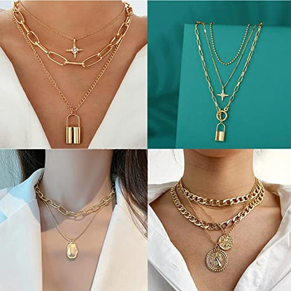 60 PCS Gold Jewelry Set with Multi-Layered Bracelet Necklace, Dangle Earrings, Stackable Ring For Women Valentine Anniversary Jewelry Pack Gifts For Her - color: GOLD