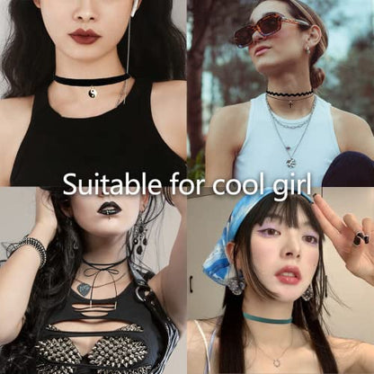 Black Choker Necklace Set Velvet Lace Choker Daisy Gothic Punk Classic Choker - color: 18pcs
