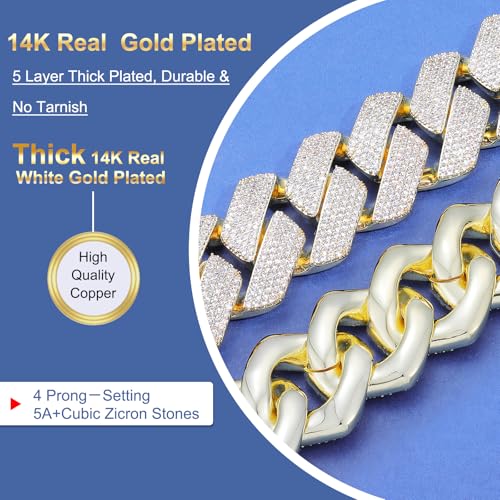 Ucciyo 30MM/25MM Cuban Link Chain for Men, Luxury Iced Out Diamond Chain | Luxurious Diamond-Simulated, Large Miami Cuban Style, 18K Gold Plated - color: 30MM-Gold, size: 30 Inch