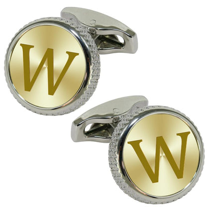 Mens Classic Stainless Steel Initial Cufflinks 26 Alphabet Letter Cufflinks Business Wedding Anniversary Birthday Tuxedo Studs Shirts A-Z (W)