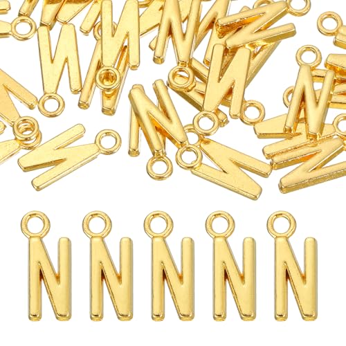 uxcell Letter Charm, Alloy Letter Initial Alphabet Charm for DIY Craft Jewelry Making Bracelets Earrings Necklace - color: Gold - N