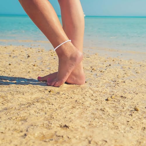 COAI Beach Waterproof Anklet for Women, Black Tourmaline Moonstone Amethyst Beaded Anklet for Women - style: Moonstone