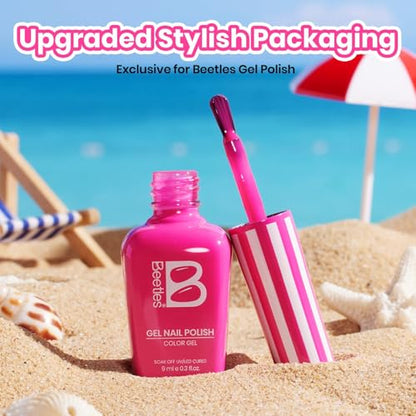 Beetles Hot Pink Gel Polish, BikiniPink, Hot Pink Gel Nail Polish | Summer Voyage Collection, Color-Matched Bottle Design, Soak Off UV LED, Long-Lasting Nails Art for Home DIY & Holiday - color: 0-Bikini Pink