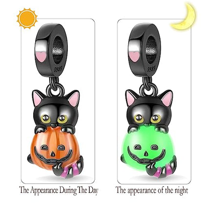925 Sterling Silver Charms for Bracelets Necklaces Dangle Pendant With 5A Cubic Zirconias Bead Charm for Women DIY Jewelry - style: Glow-in-the-dark kitten